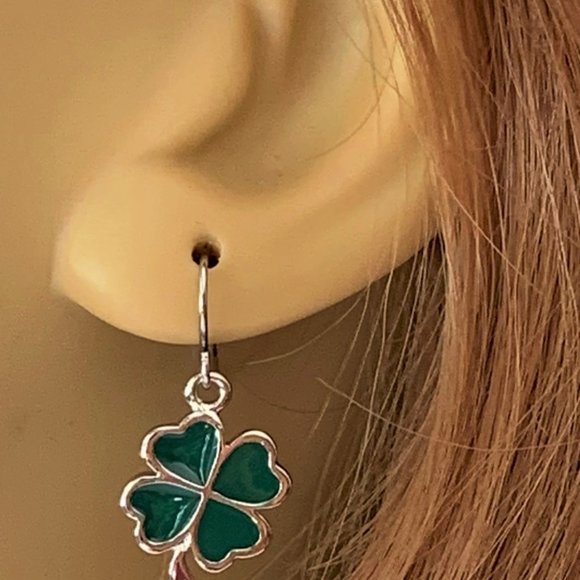 St Patrick's Day Earrings Lucky Four Leaf Clovers Womens Girls Jewelry - Picture 4 of 6